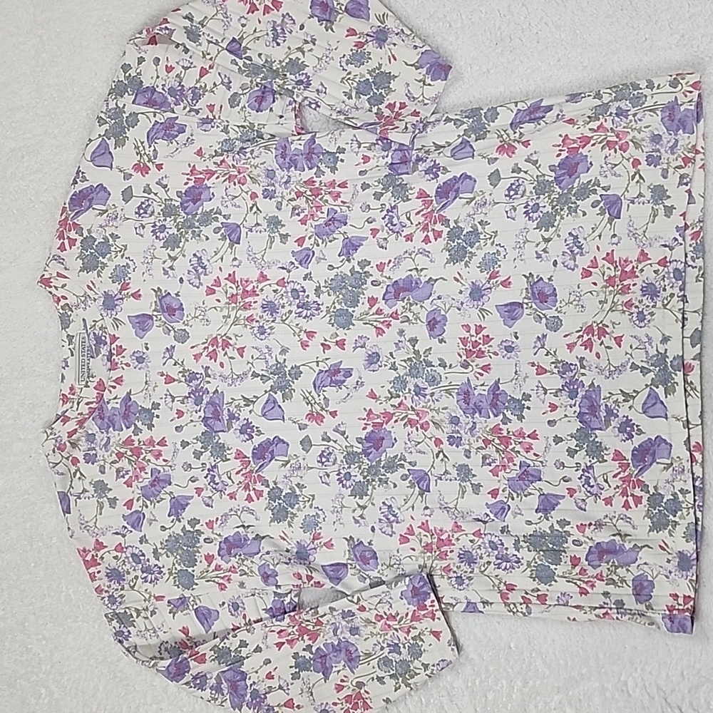 Vintage United States Sweaters Oversized Floral 3/4 Sleeve Ribbed Top